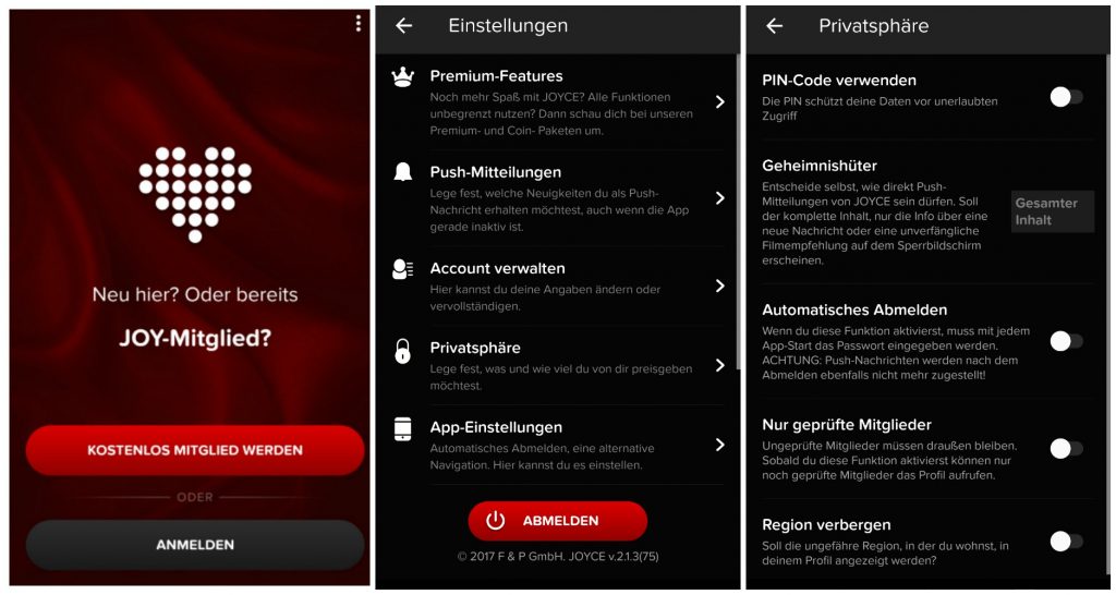 Privatsphäre JOYCE App